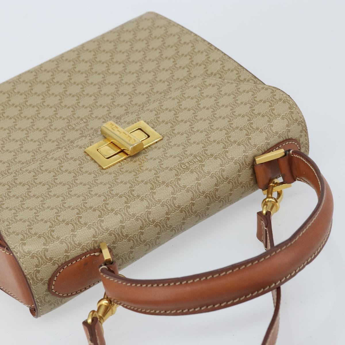CELINE Macadam Canvas Hand Bag PVC 2way Beige Gold Auth BSZ537A