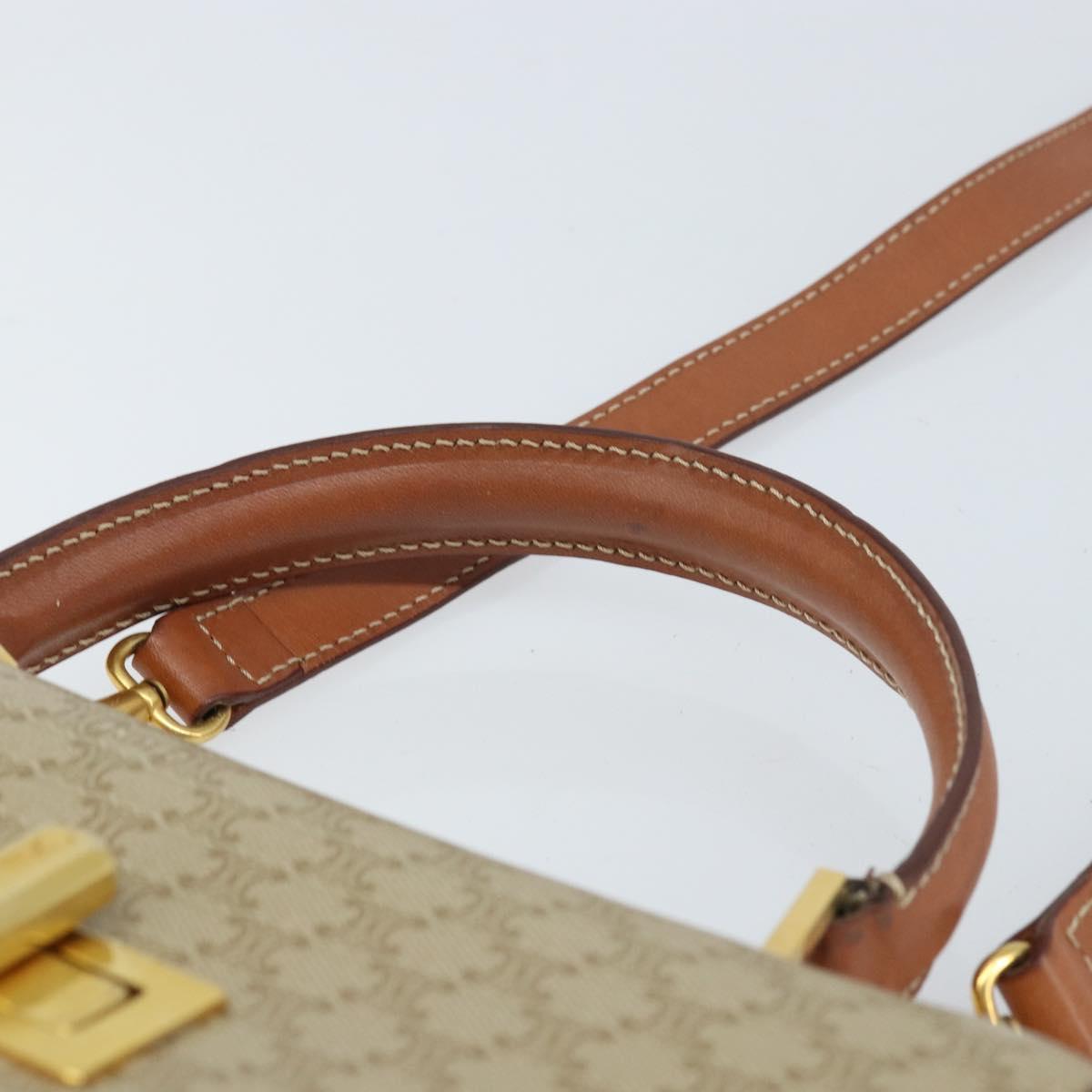 CELINE Macadam Canvas Hand Bag PVC 2way Beige Gold Auth BSZ537A