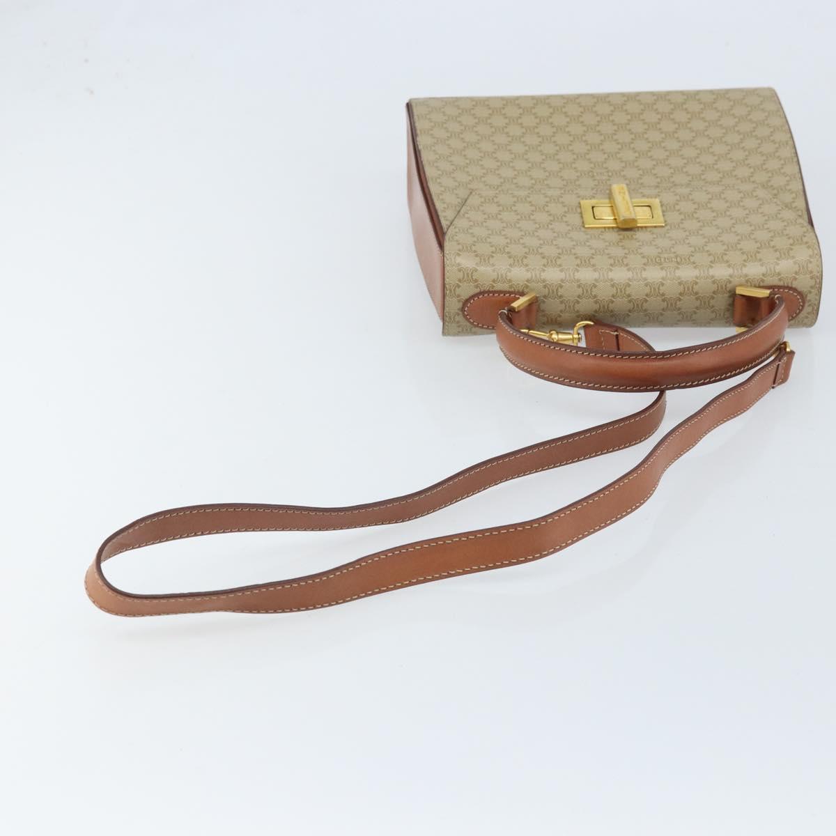 CELINE Macadam Canvas Hand Bag PVC 2way Beige Gold Auth BSZ537A