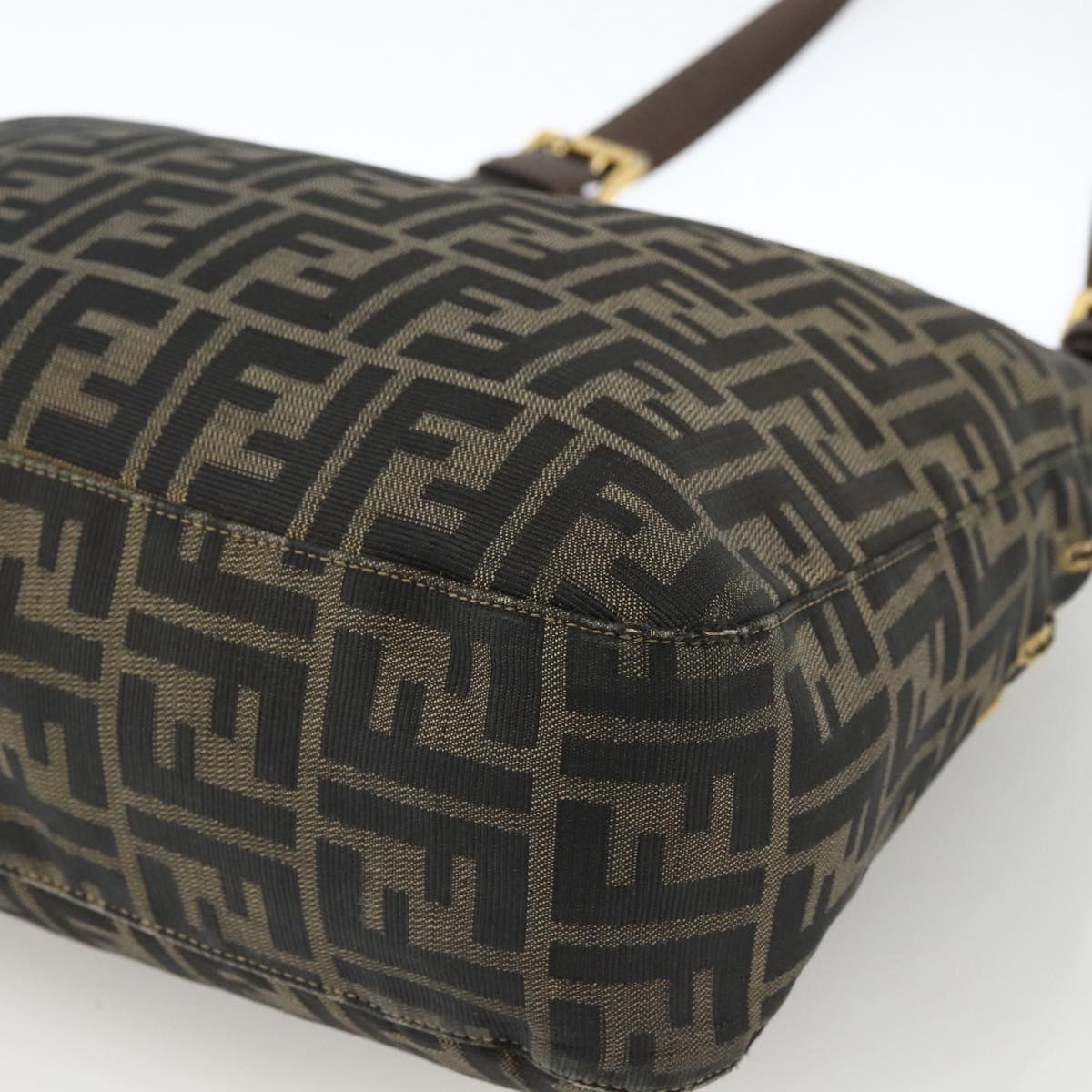 FENDI Zucca Canvas Shoulder Bag Black Brown Auth BSZ546
