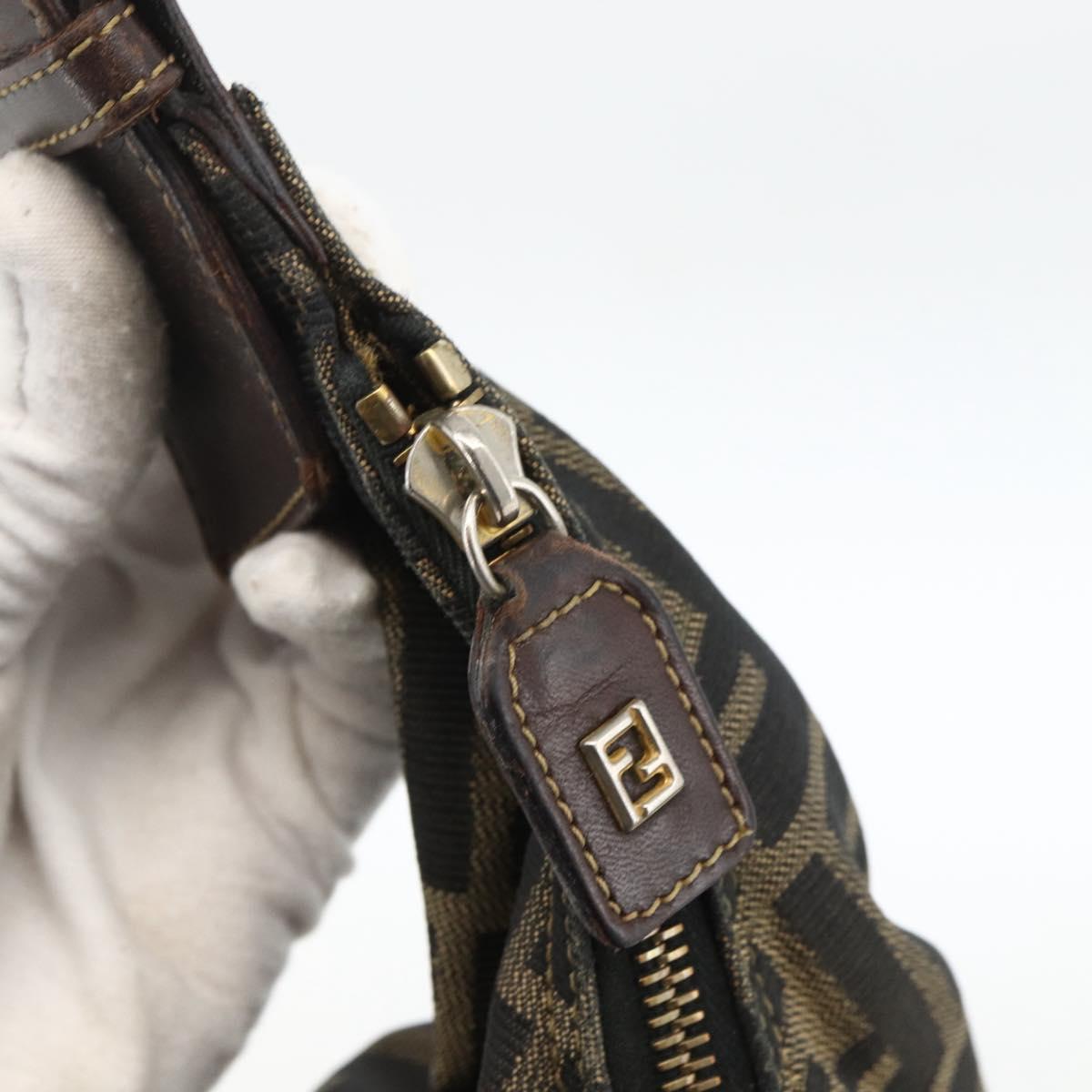 FENDI Zucca Canvas Shoulder Bag Black Brown Auth BSZ546