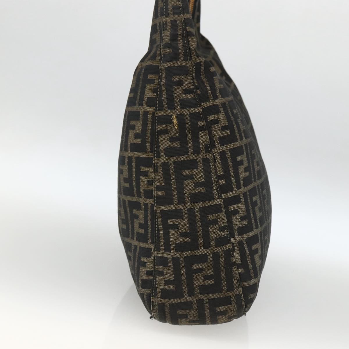 FENDI Zucca Canvas Shoulder Bag Black Brown Auth BSZ546