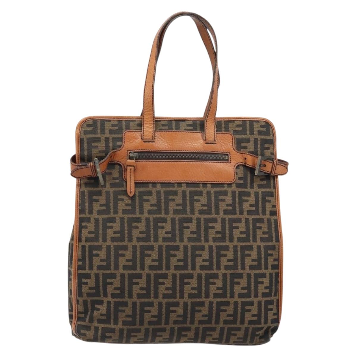 FENDI Zucca Canvas Tote Bag Black Brown Auth BSZ547A