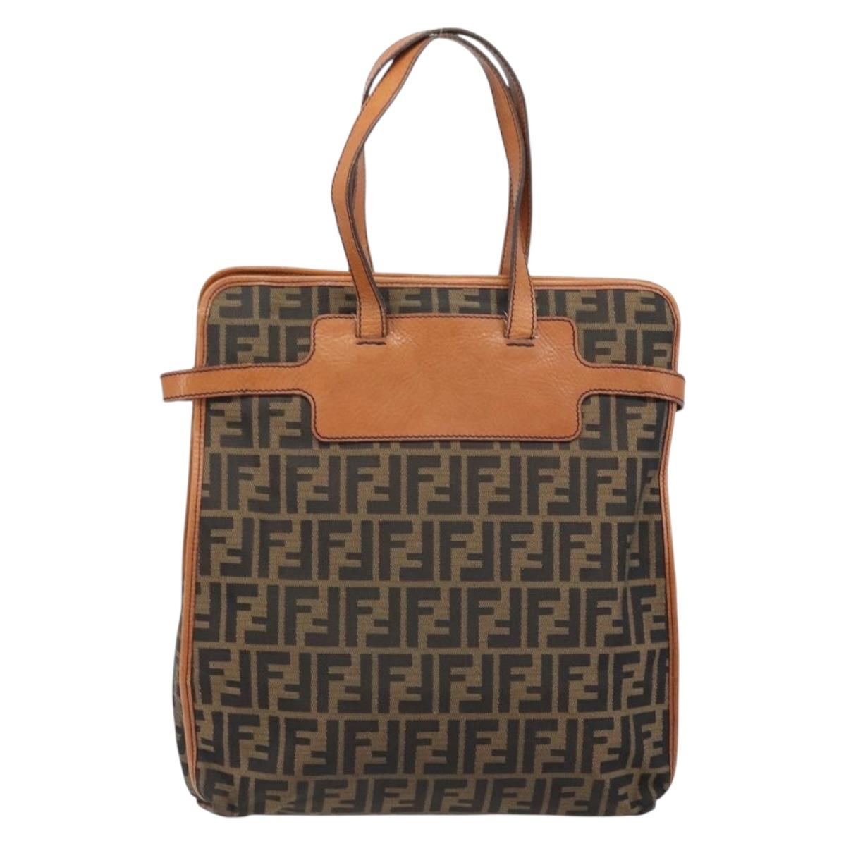 FENDI Zucca Canvas Tote Bag Black Brown Auth BSZ547A