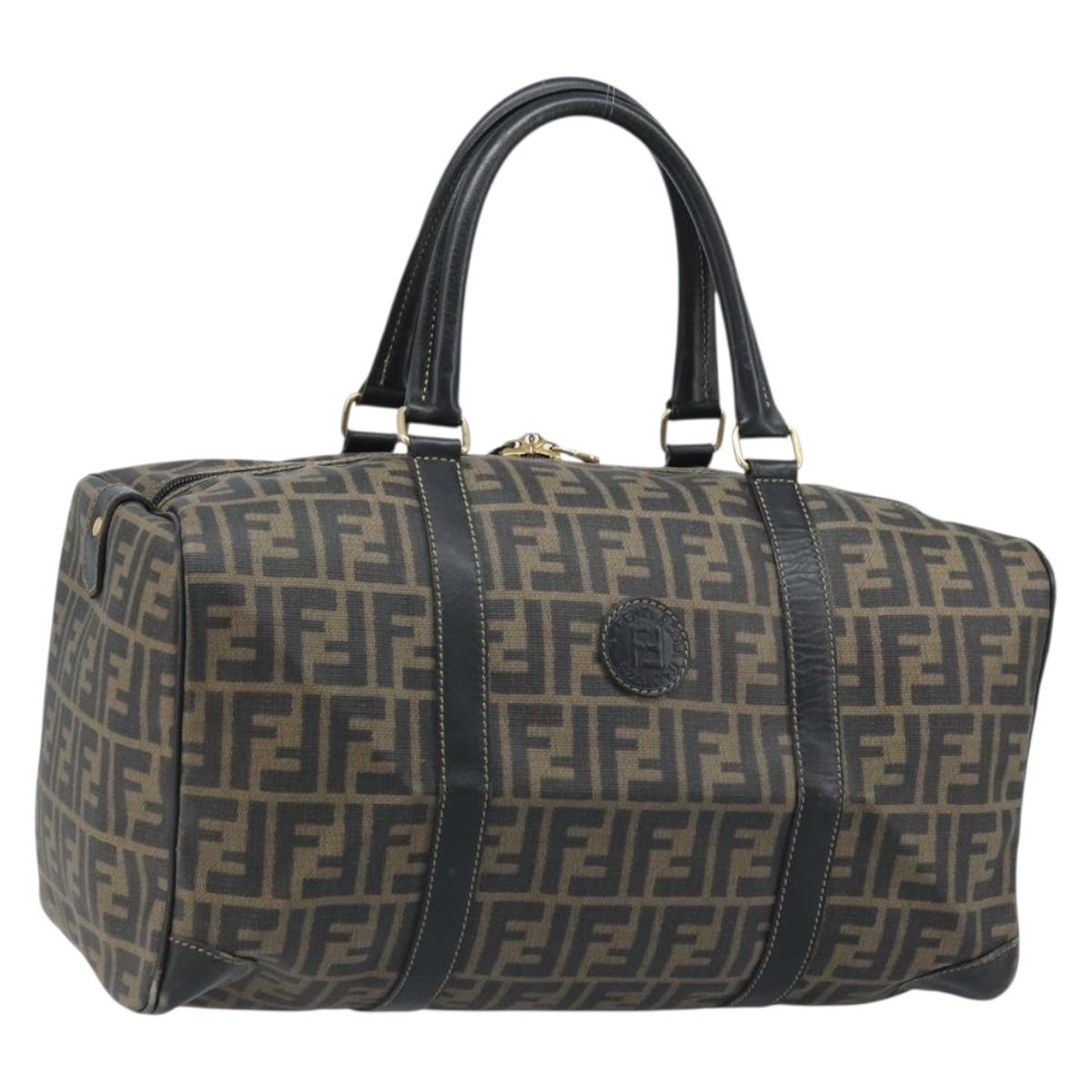 FENDI Zucca Canvas Boston Bag PVC Black Brown Auth BSZ548