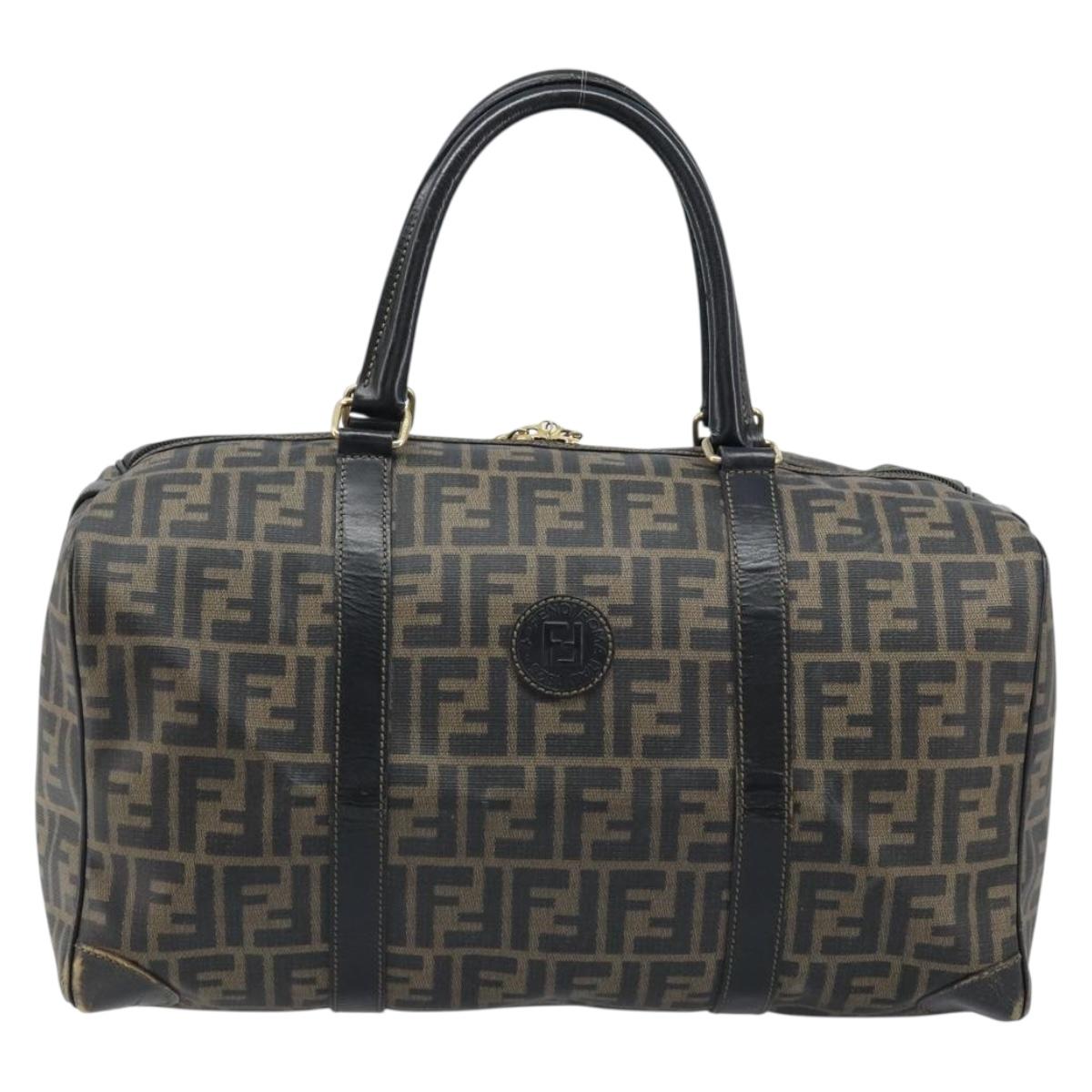 FENDI Zucca Canvas Boston Bag PVC Black Brown Auth BSZ549