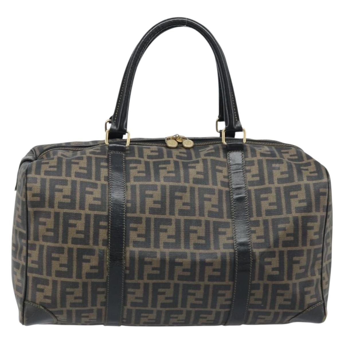 FENDI Zucca Canvas Boston Bag PVC Black Brown Auth BSZ549