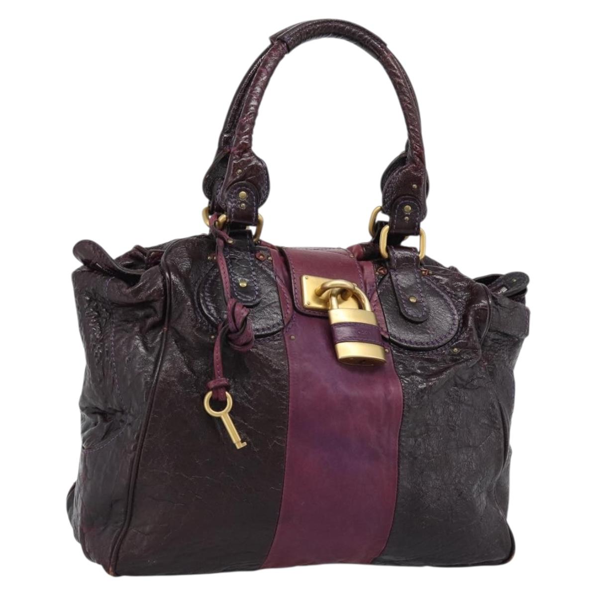 Chloe Paddington Hand Bag Leather Bordeaux Gold Silver Auth BSZ550