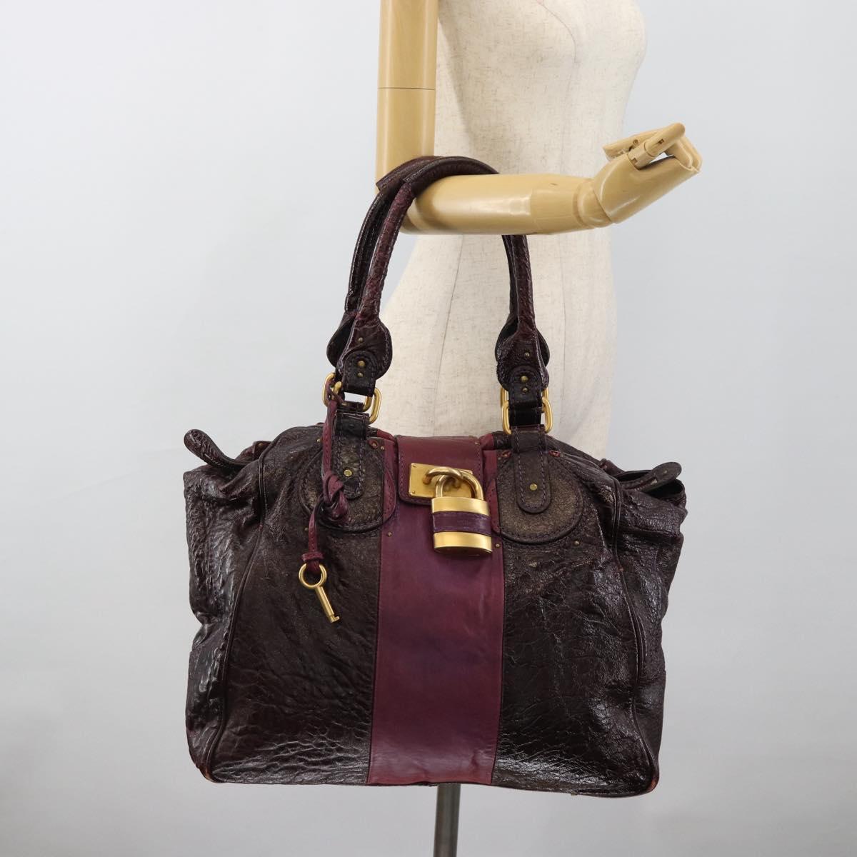 Chloe Paddington Hand Bag Leather Bordeaux Gold Silver Auth BSZ550
