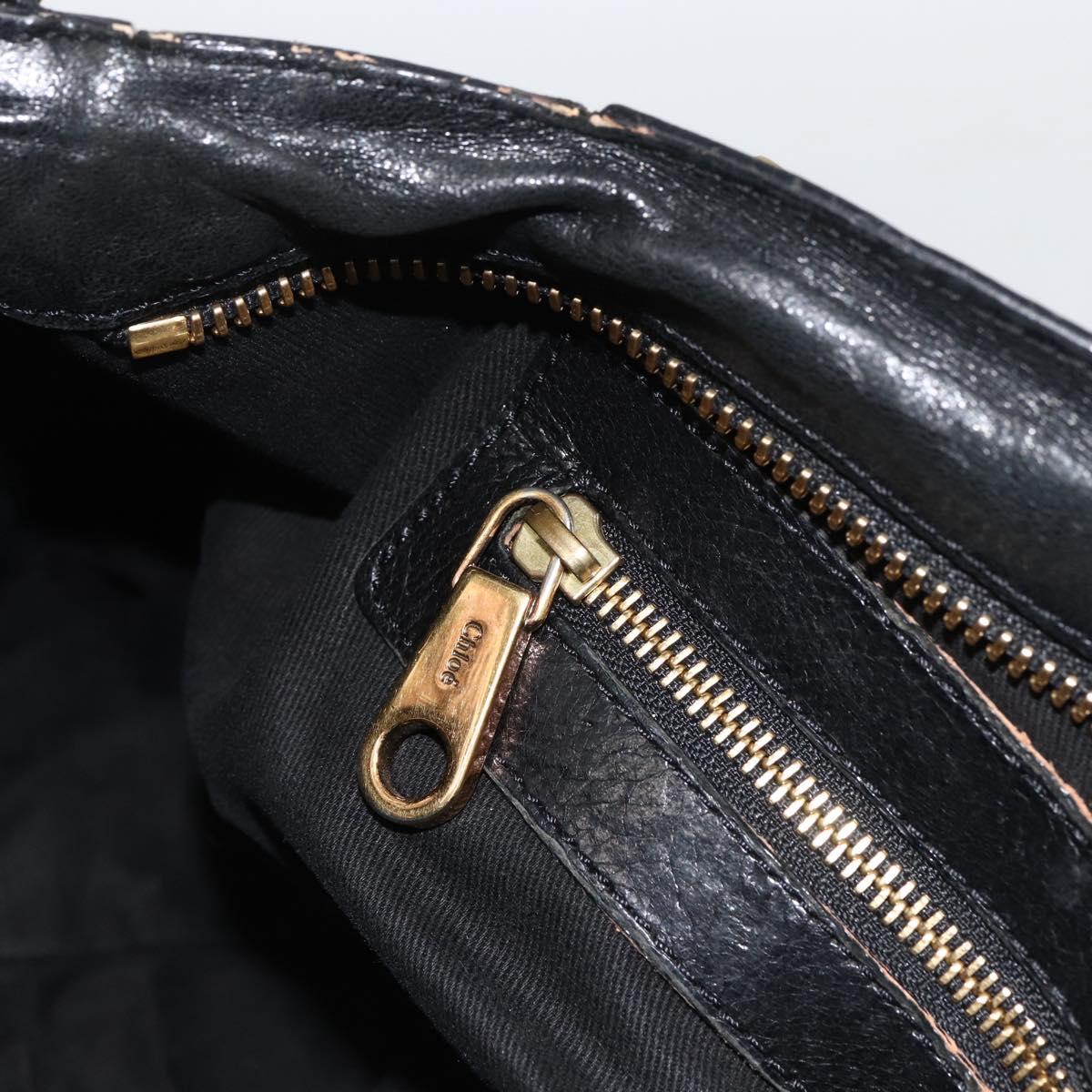 Chloe Etel Hand Bag Leather Black Gold Auth BSZ555