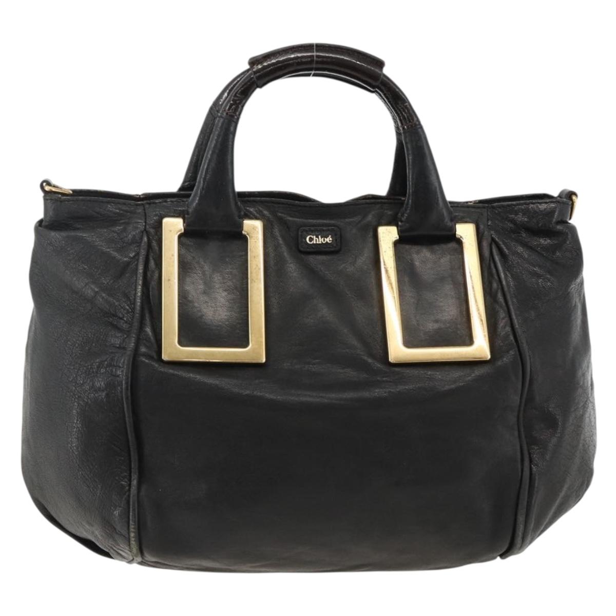 Chloe Etel Hand Bag Leather Black Gold Auth BSZ555