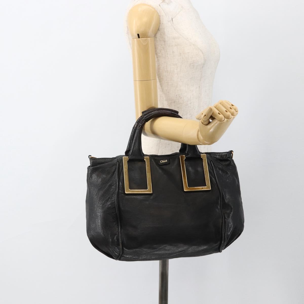 Chloe Etel Hand Bag Leather Black Gold Auth BSZ555