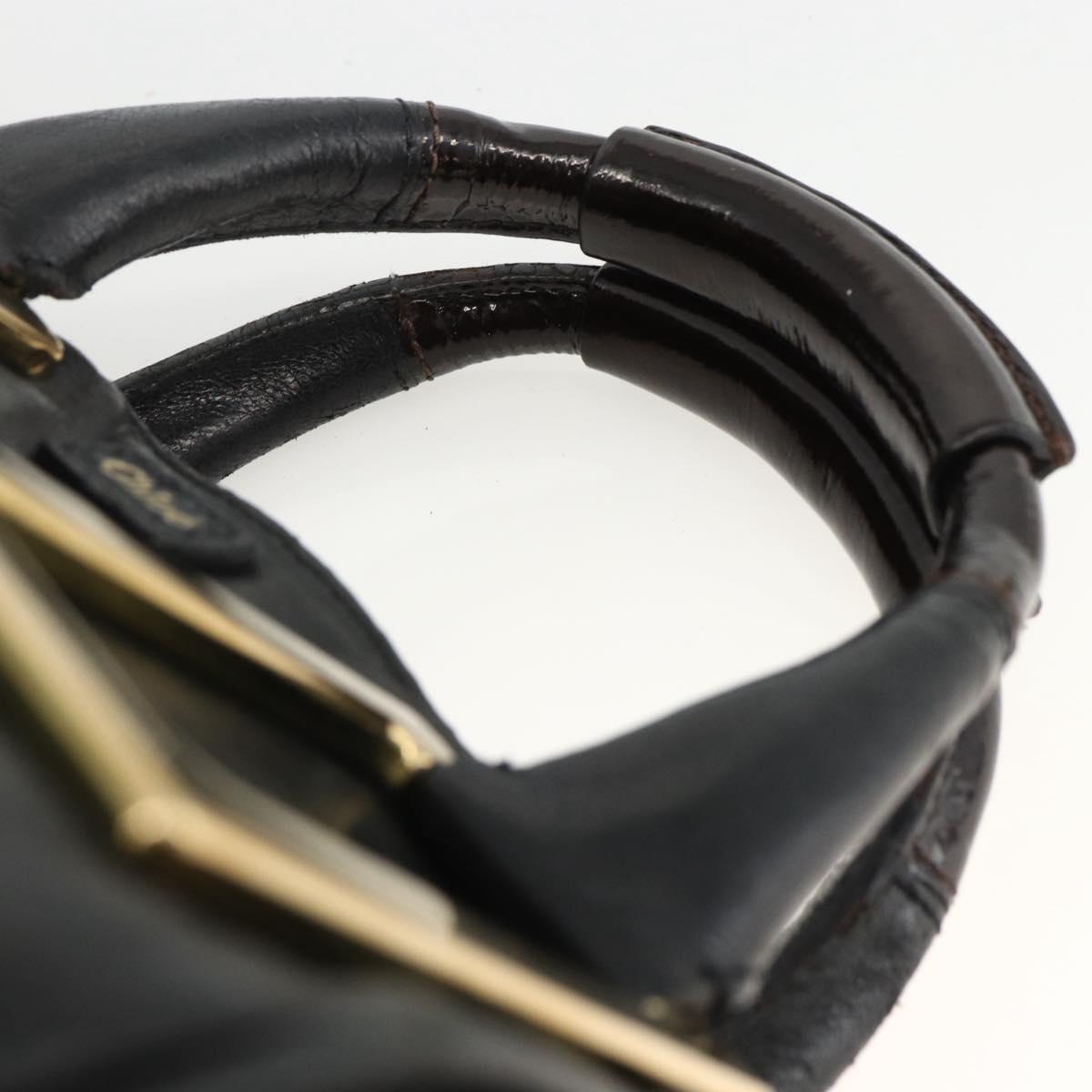 Chloe Etel Hand Bag Leather Black Gold Auth BSZ555