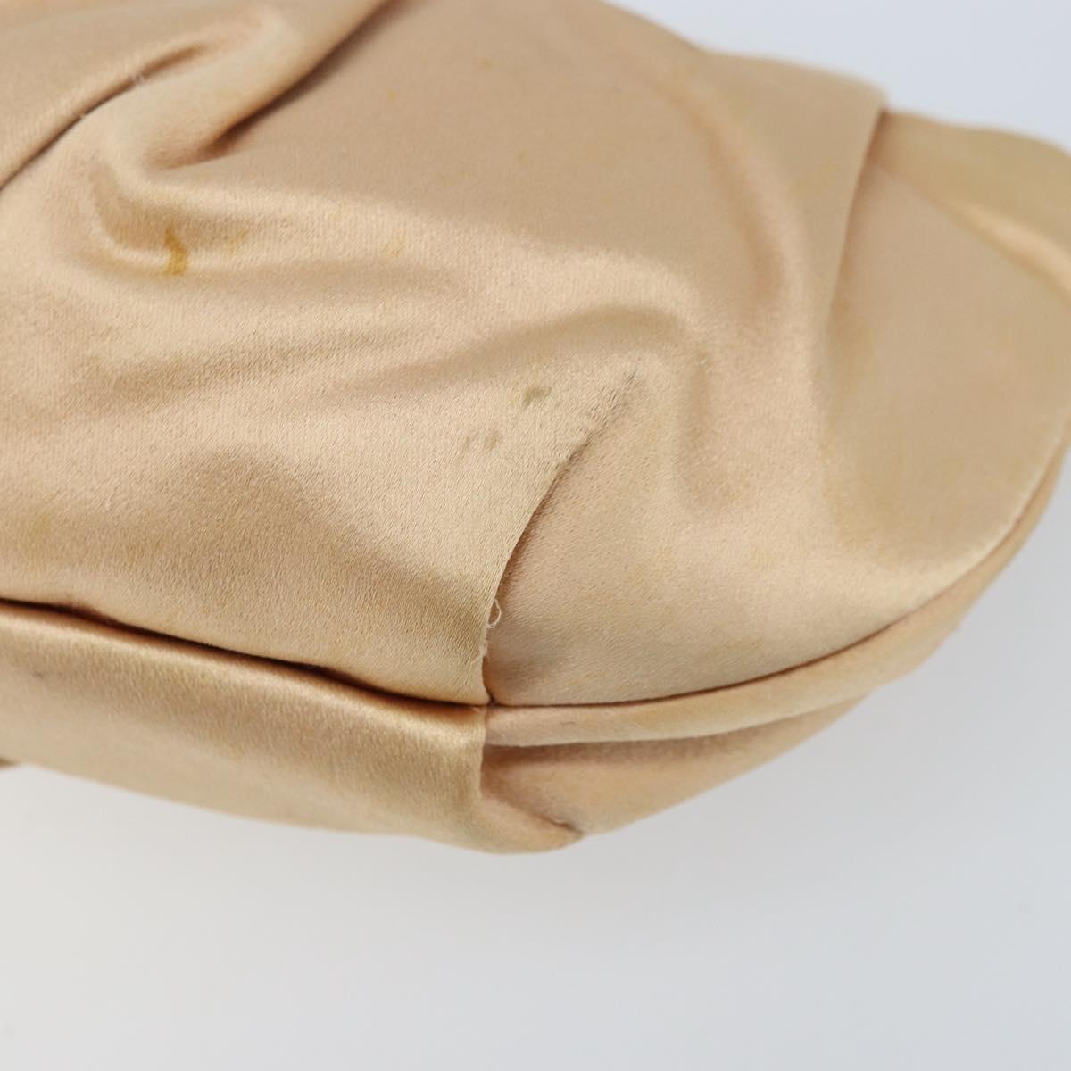 PRADA Ribbon Pouch Satin Beige Gold Auth BSZ565