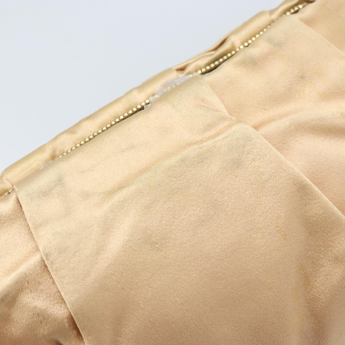 PRADA Ribbon Pouch Satin Beige Gold Auth BSZ565