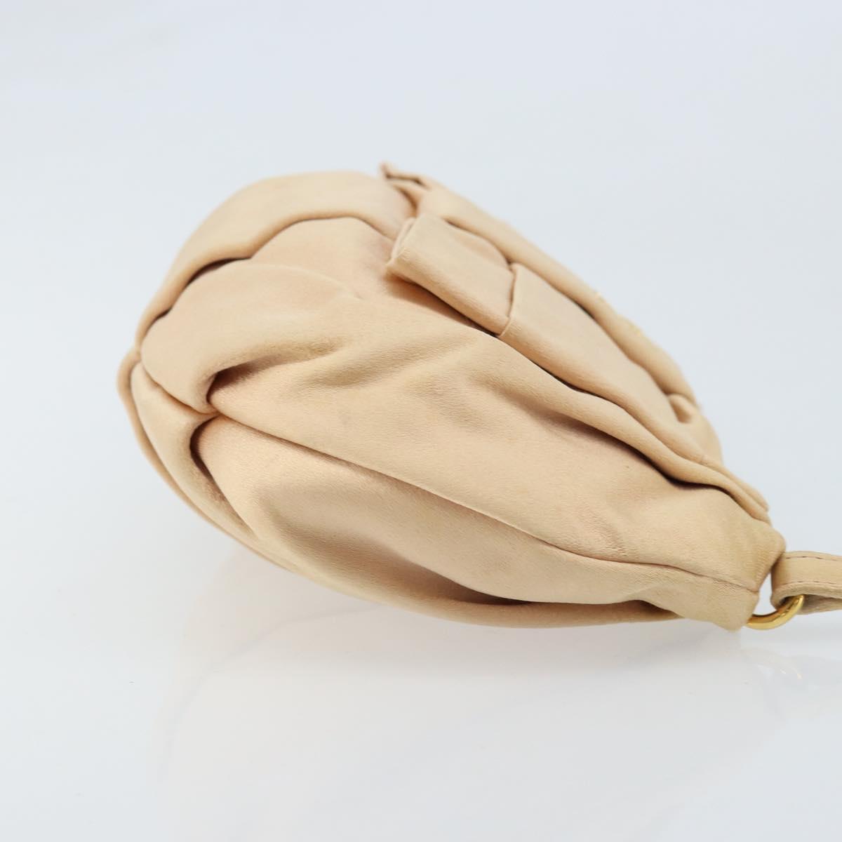 PRADA Ribbon Pouch Satin Beige Gold Auth BSZ565