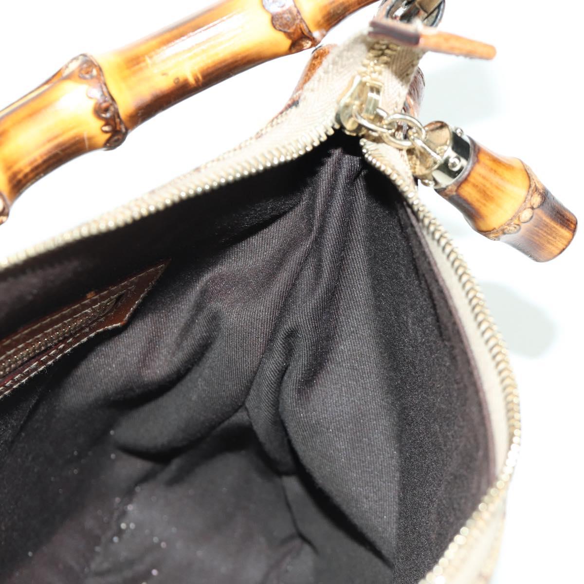GUCCI GG Canvas Bamboo Hand Bag Beige Gold 137378 Auth BSZ605A