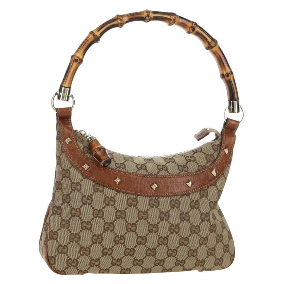 GUCCI GG Canvas Bamboo Hand Bag Beige Gold 137378 Auth BSZ605A