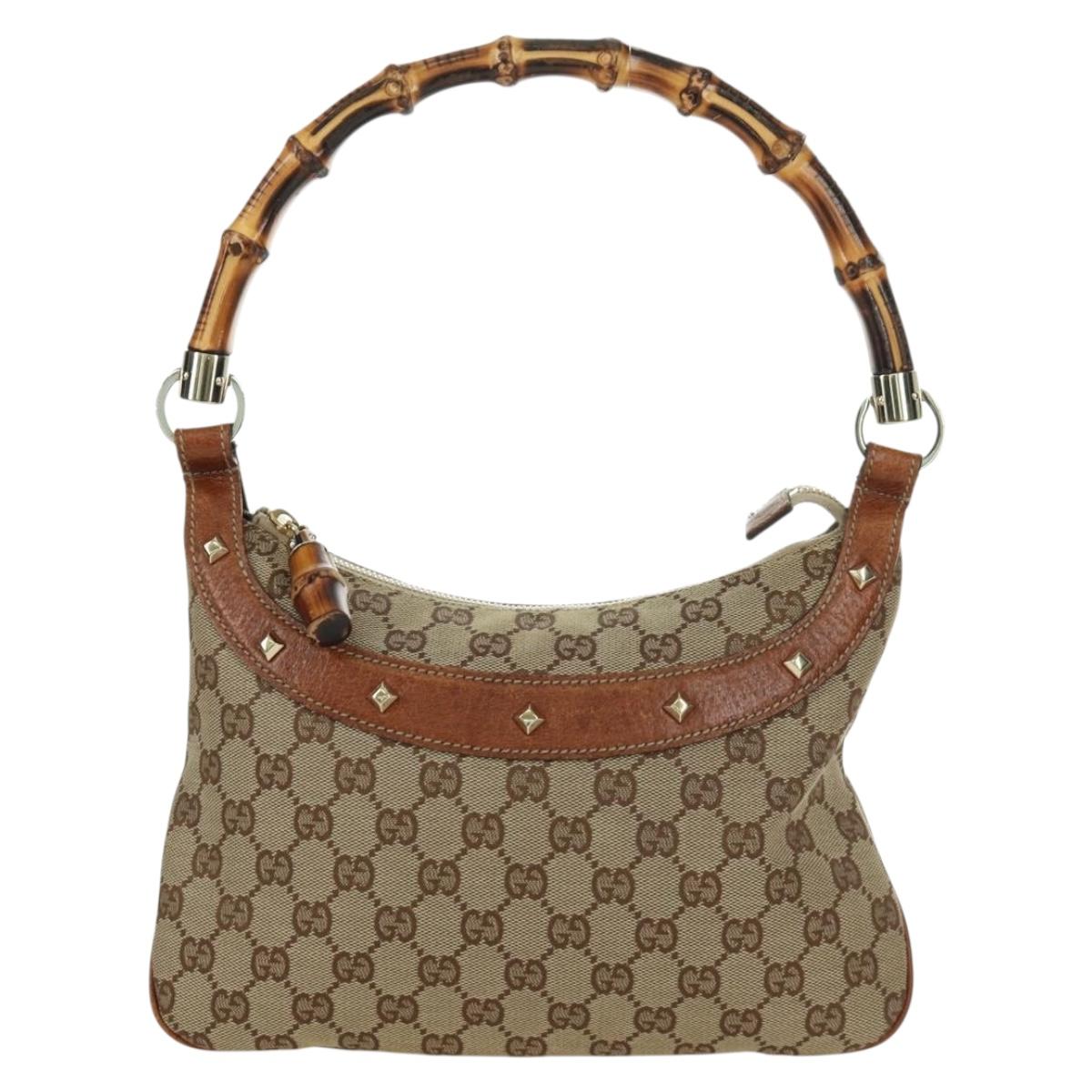GUCCI GG Canvas Bamboo Hand Bag Beige Gold 137378 Auth BSZ605A