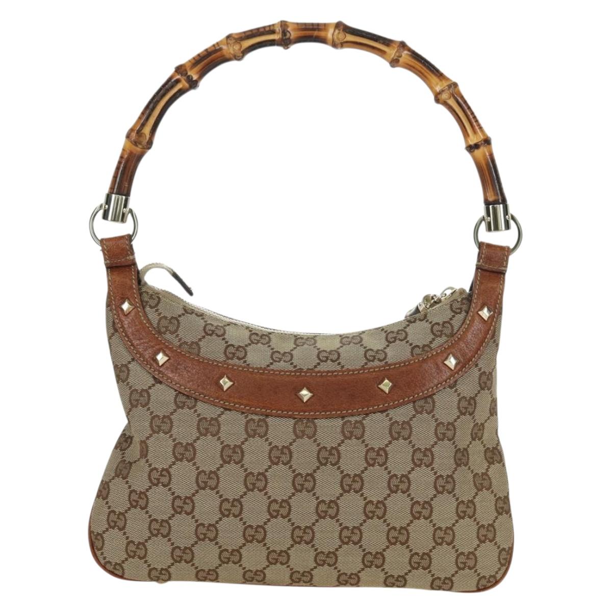 GUCCI GG Canvas Bamboo Hand Bag Beige Gold 137378 Auth BSZ605A