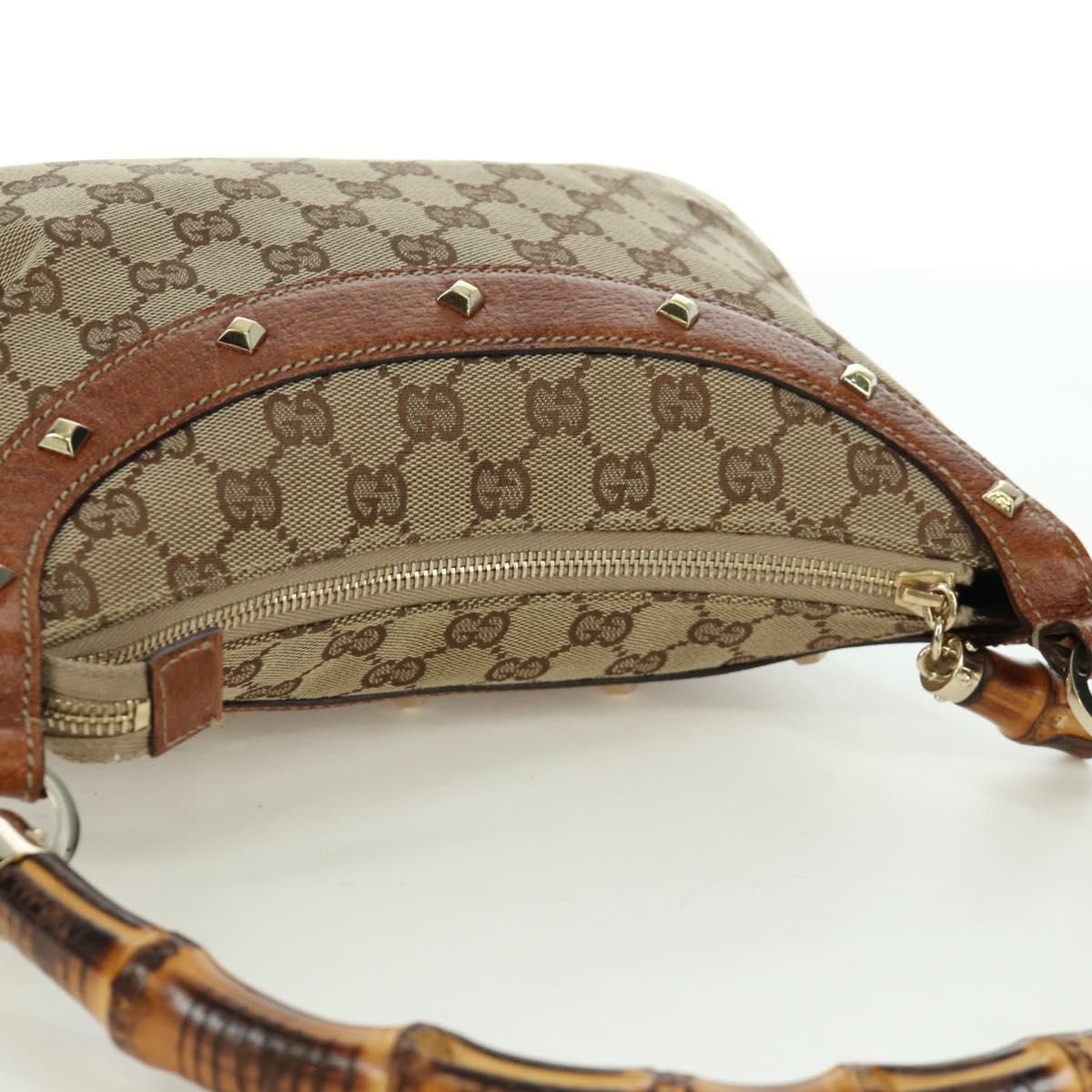 GUCCI GG Canvas Bamboo Hand Bag Beige Gold 137378 Auth BSZ605A