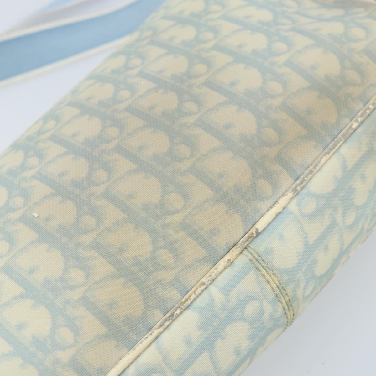 Christian Dior Trotter Canvas Shoulder Bag PVC Light Blue Silver Auth BSZ617