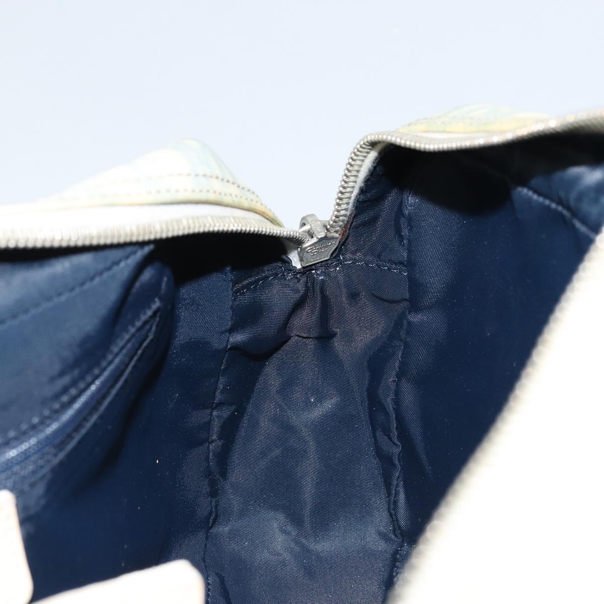 Christian Dior Trotter Canvas Shoulder Bag PVC Light Blue Silver Auth BSZ617