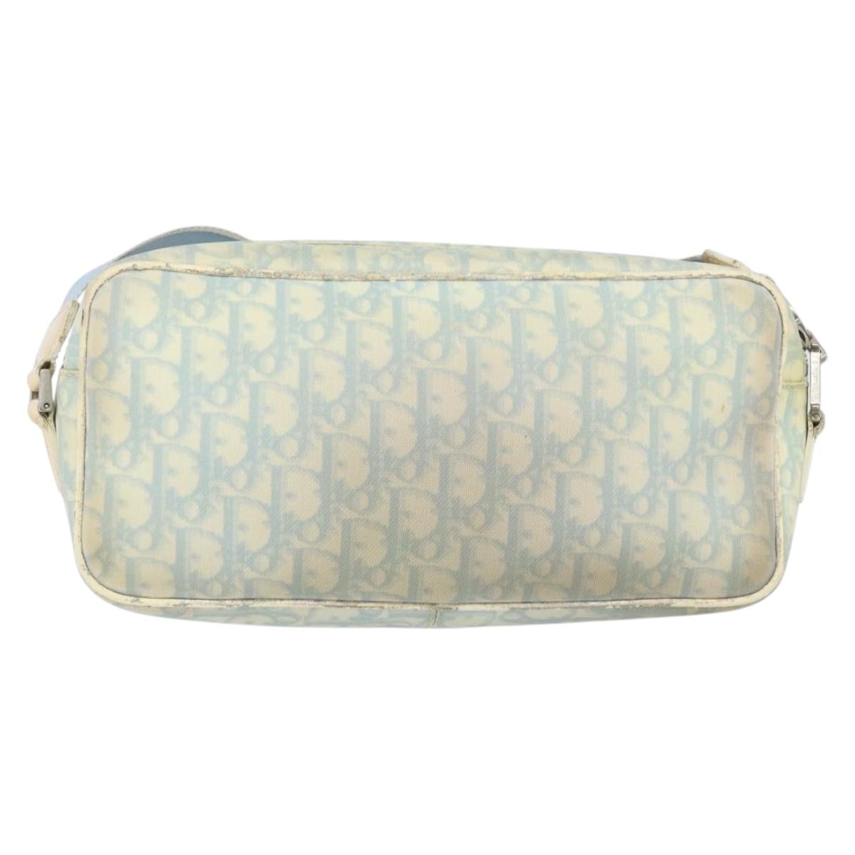 Christian Dior Trotter Canvas Shoulder Bag PVC Light Blue Silver Auth BSZ617