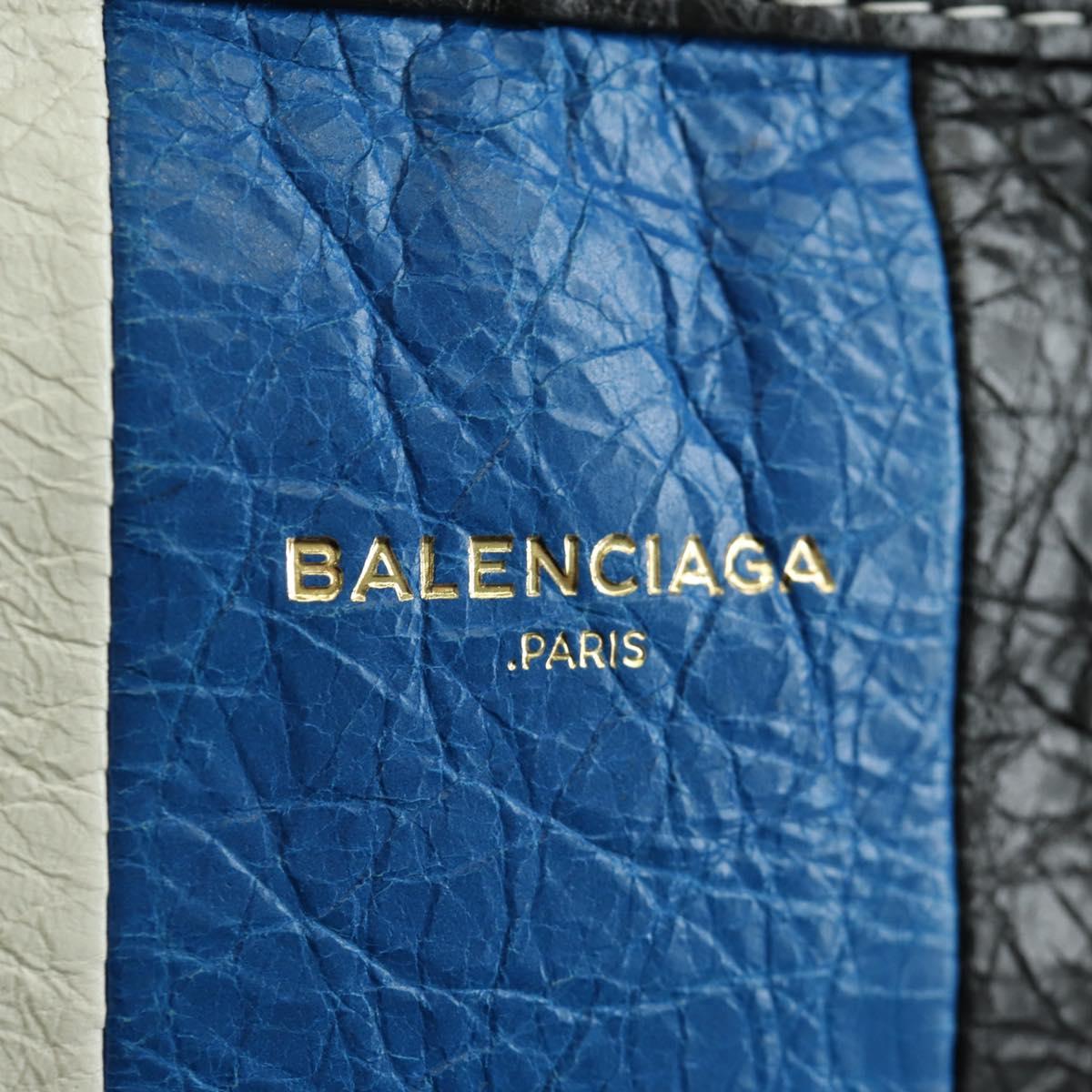 BALENCIAGA Bazaar Shopper S Bag Leather 2way Blue Silver 443096 Auth BSZ626V