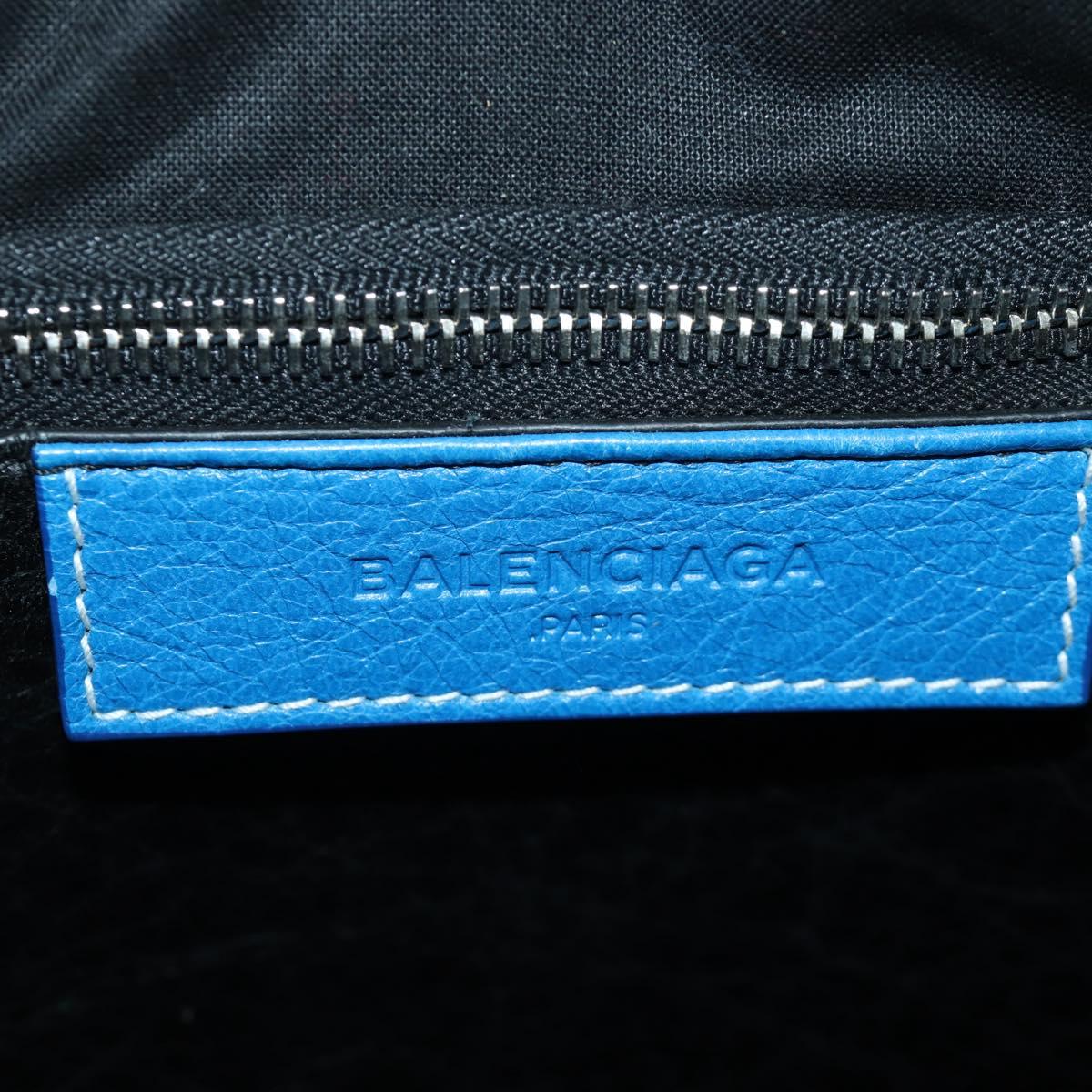 BALENCIAGA Bazaar Shopper S Bag Leather 2way Blue Silver 443096 Auth BSZ626V