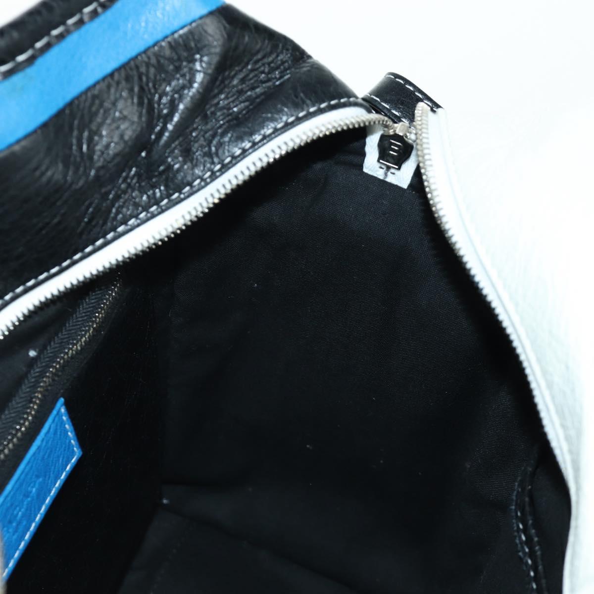 BALENCIAGA Bazaar Shopper S Bag Leather 2way Blue Silver 443096 Auth BSZ626V