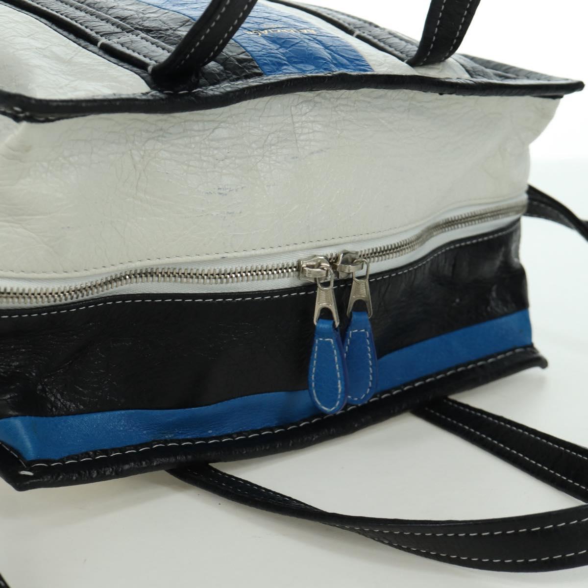 BALENCIAGA Bazaar Shopper S Bag Leather 2way Blue Silver 443096 Auth BSZ626V