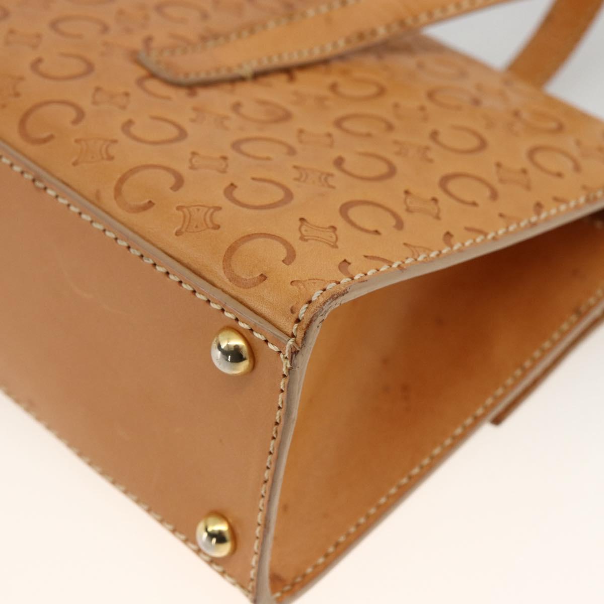 CELINE C Macadam Canvas Hand Bag Leather Beige Gold Auth BSZ627A
