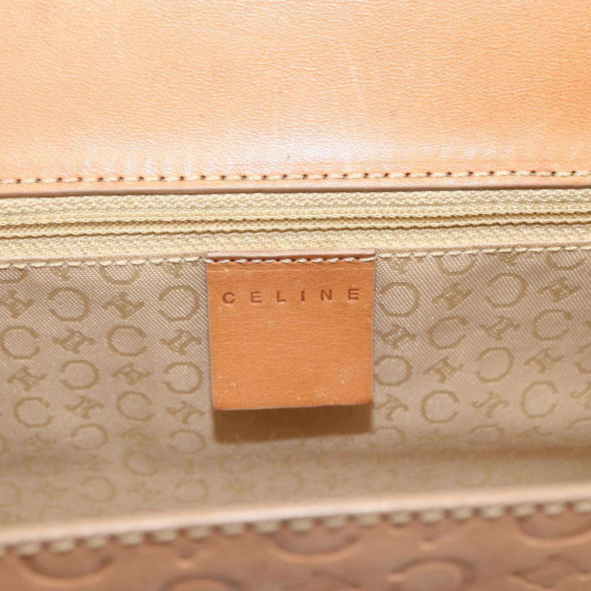 CELINE C Macadam Canvas Hand Bag Leather Beige Gold Auth BSZ627A