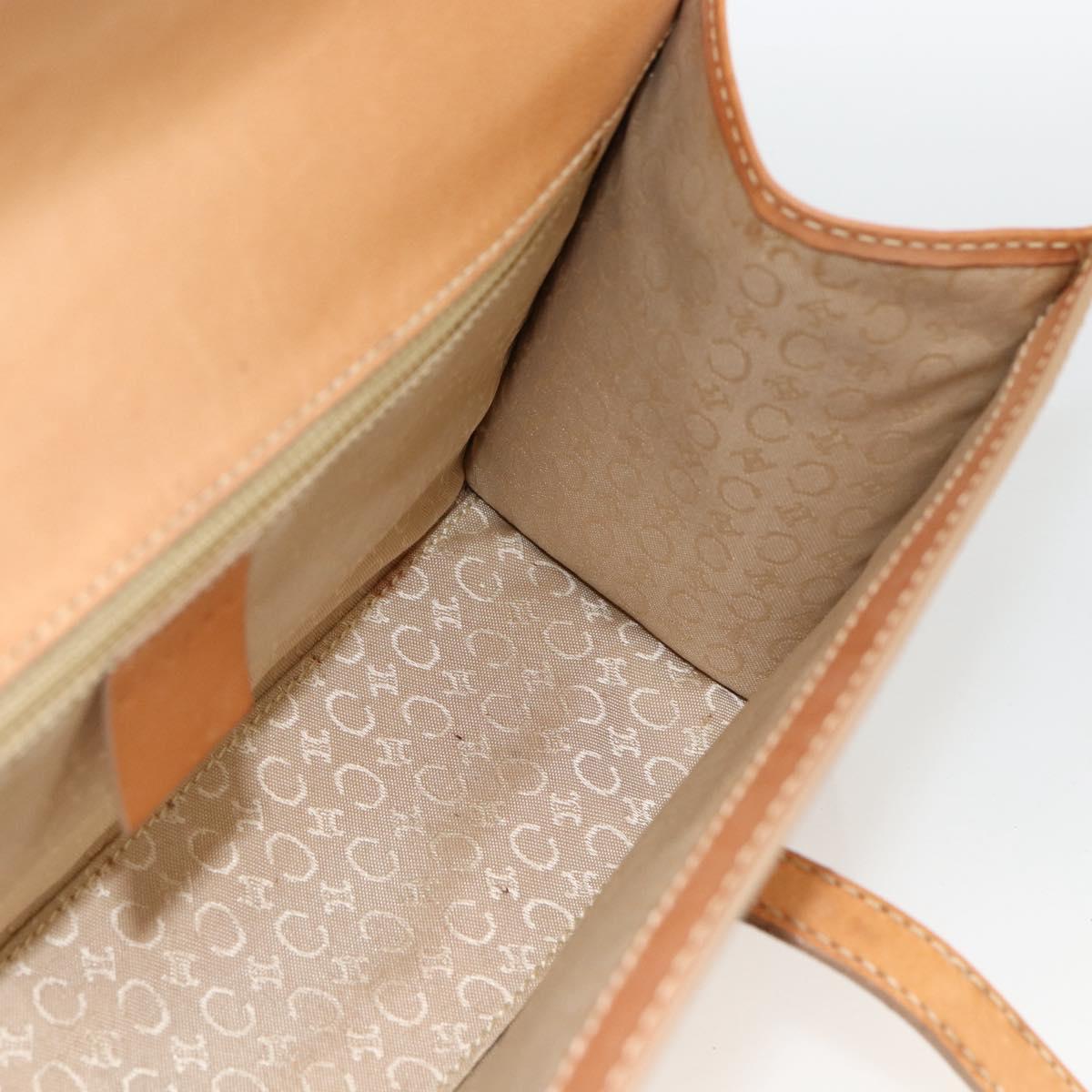 CELINE C Macadam Canvas Hand Bag Leather Beige Gold Auth BSZ627A