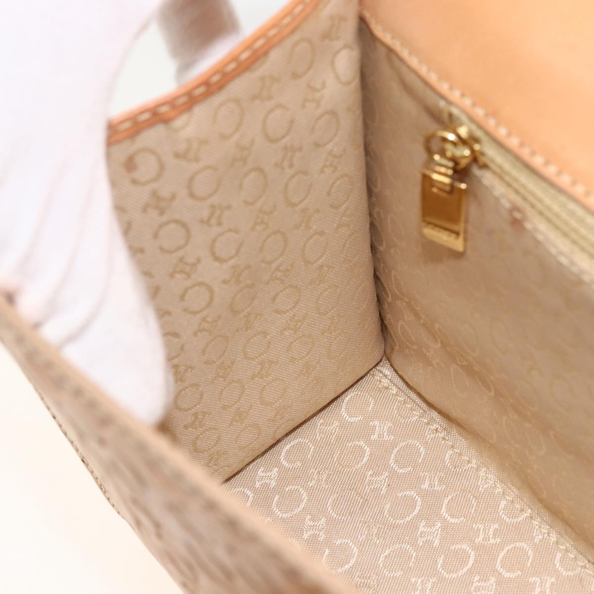 CELINE C Macadam Canvas Hand Bag Leather Beige Gold Auth BSZ627A
