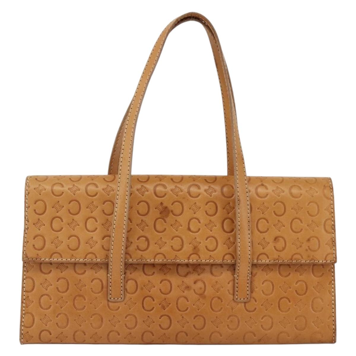 CELINE C Macadam Canvas Hand Bag Leather Beige Gold Auth BSZ627A