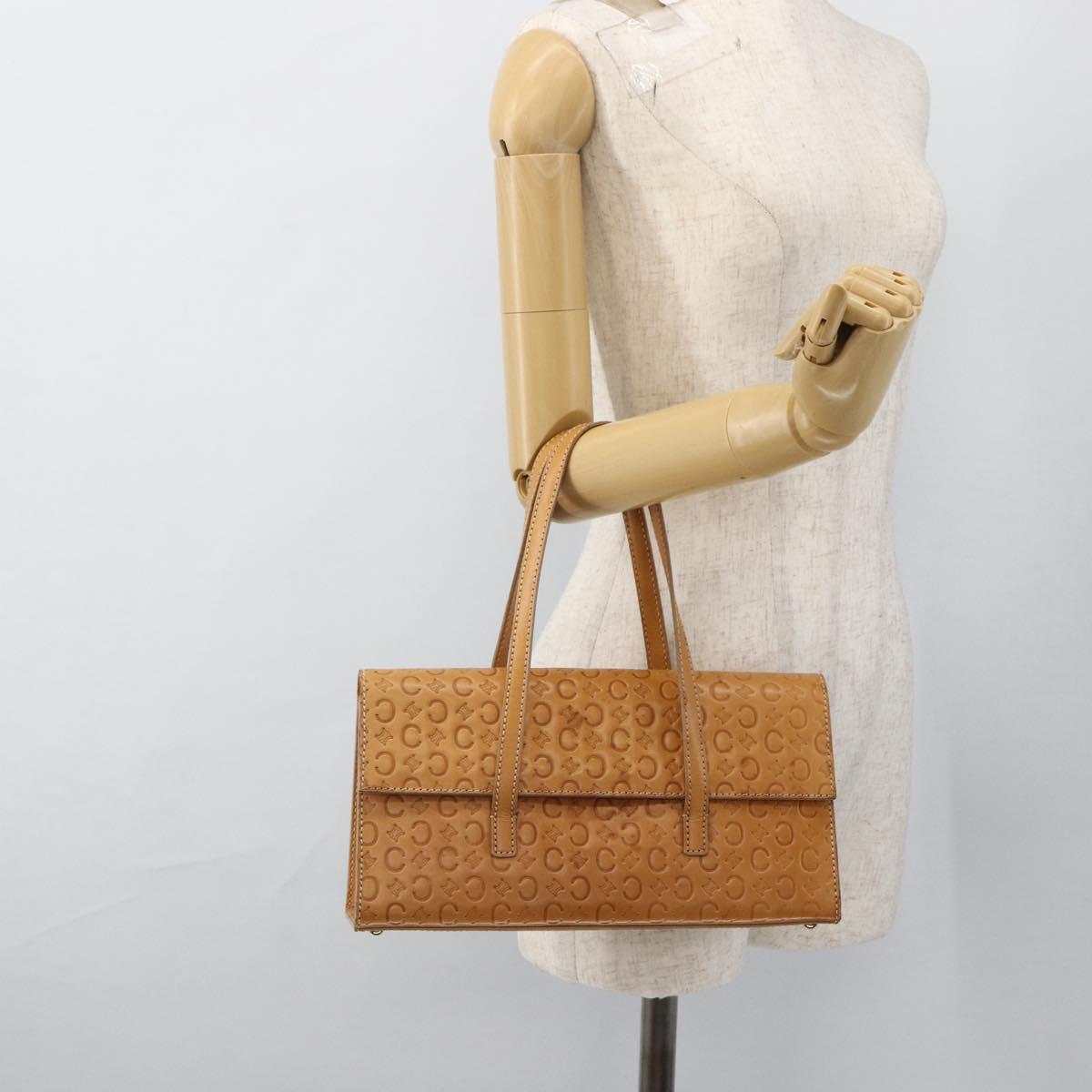 CELINE C Macadam Canvas Hand Bag Leather Beige Gold Auth BSZ627A