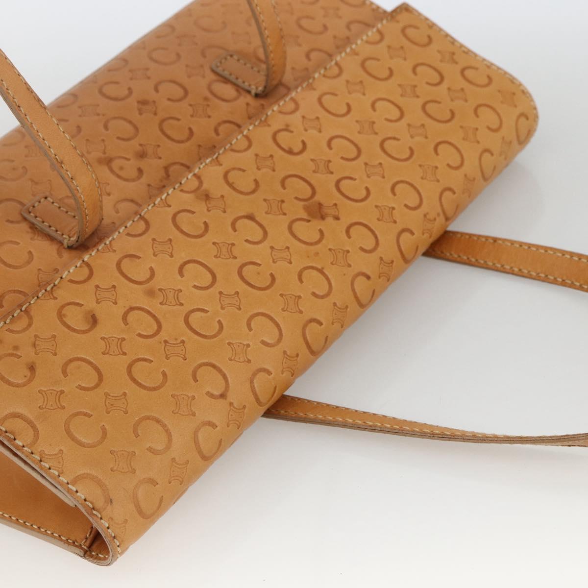 CELINE C Macadam Canvas Hand Bag Leather Beige Gold Auth BSZ627A