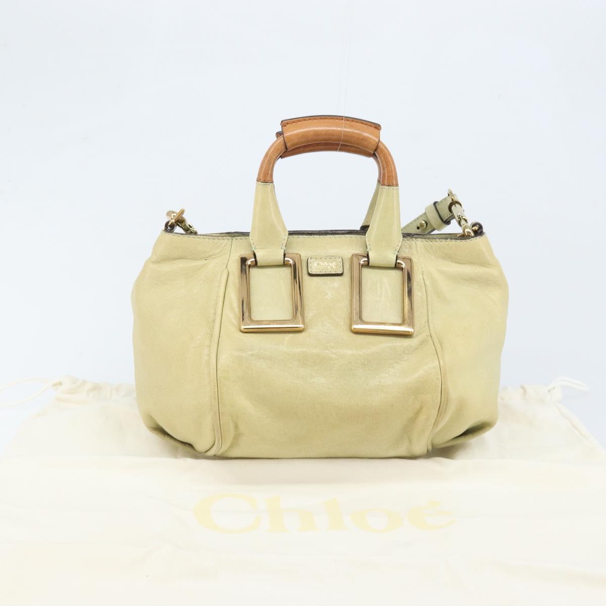 Chloe Etel Hand Bag Leather 2way Beige Gold Auth BSZ628A