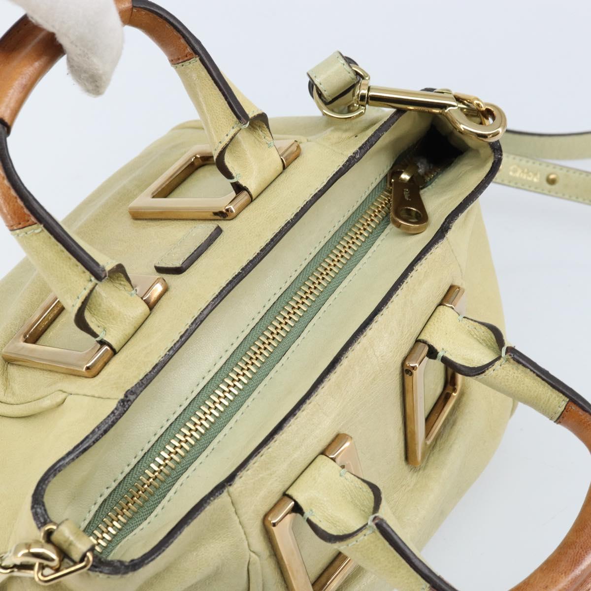 Chloe Etel Hand Bag Leather 2way Beige Gold Auth BSZ628A