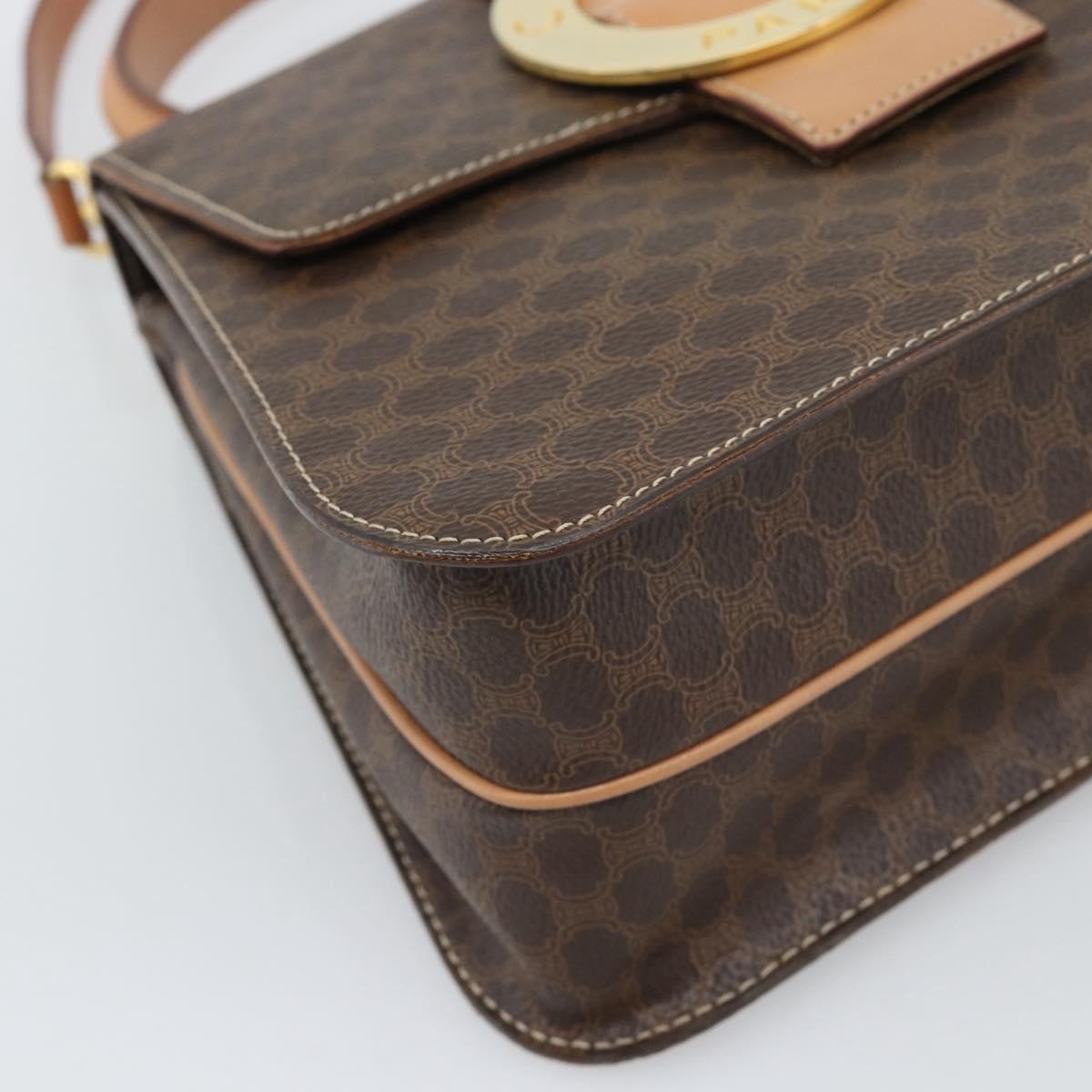 CELINE Macadam Canvas Circle Hand Bag PVC Leather 2way Brown Gold Auth BSZ648V