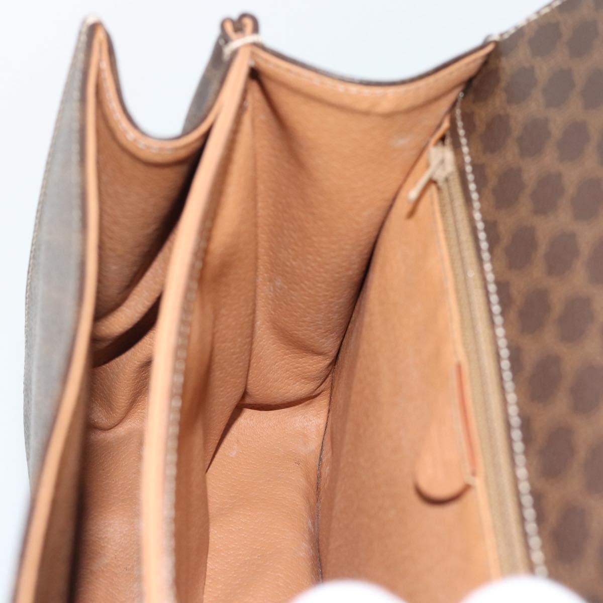 CELINE Macadam Canvas Circle Hand Bag PVC Leather 2way Brown Gold Auth BSZ648V