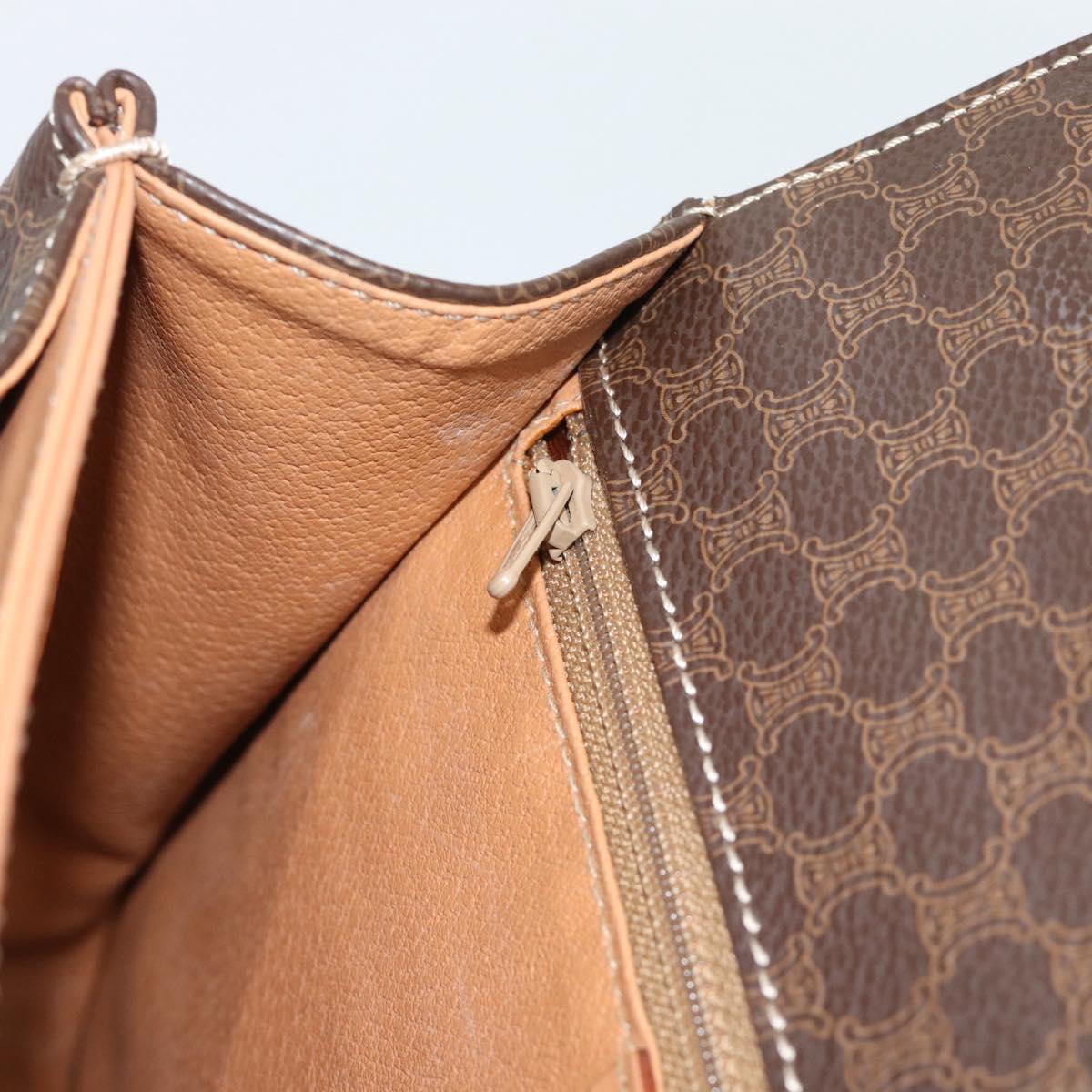 CELINE Macadam Canvas Circle Hand Bag PVC Leather 2way Brown Gold Auth BSZ648V
