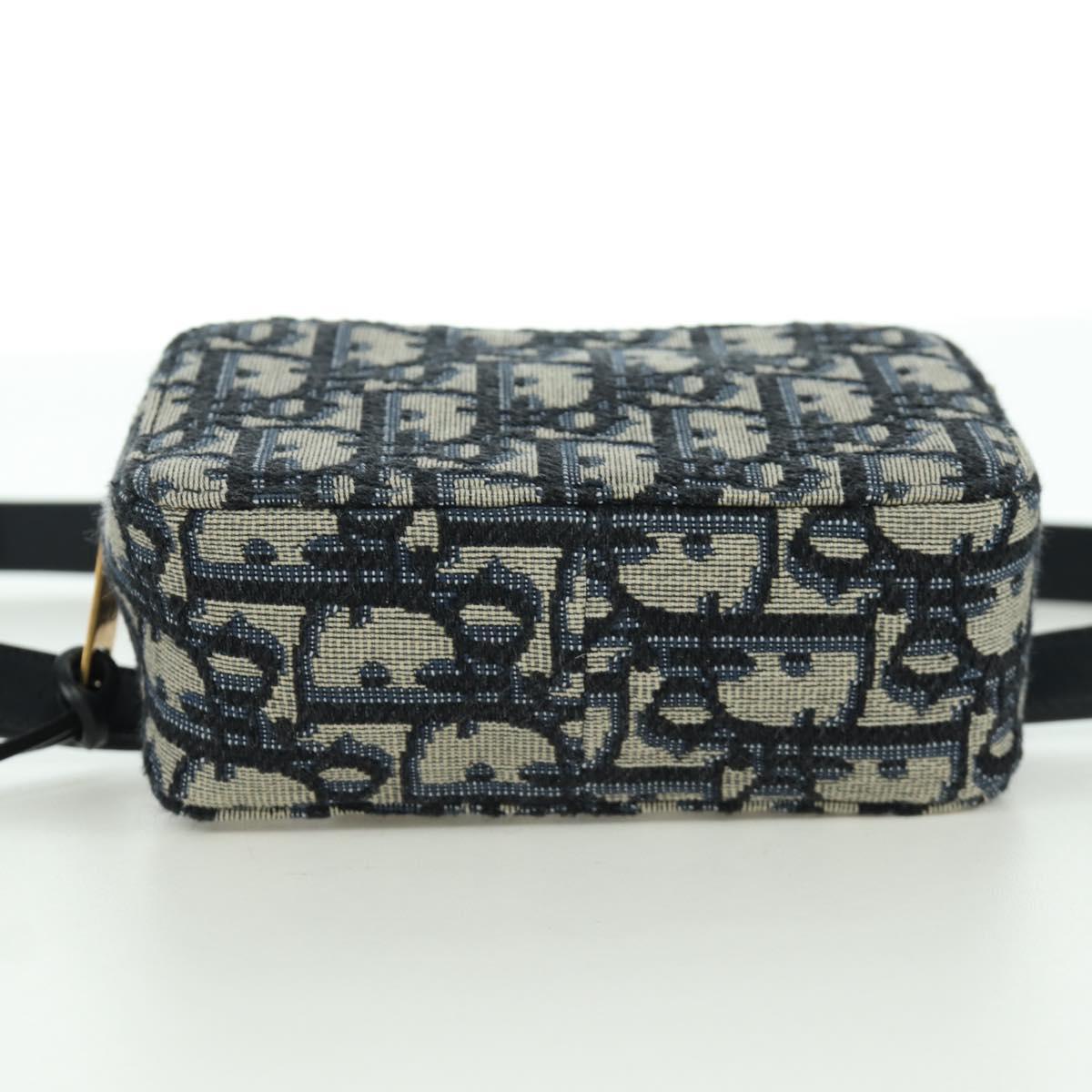 Christian Dior Trotter Canvas Waist Bag Navy Gold Auth BSZ700M