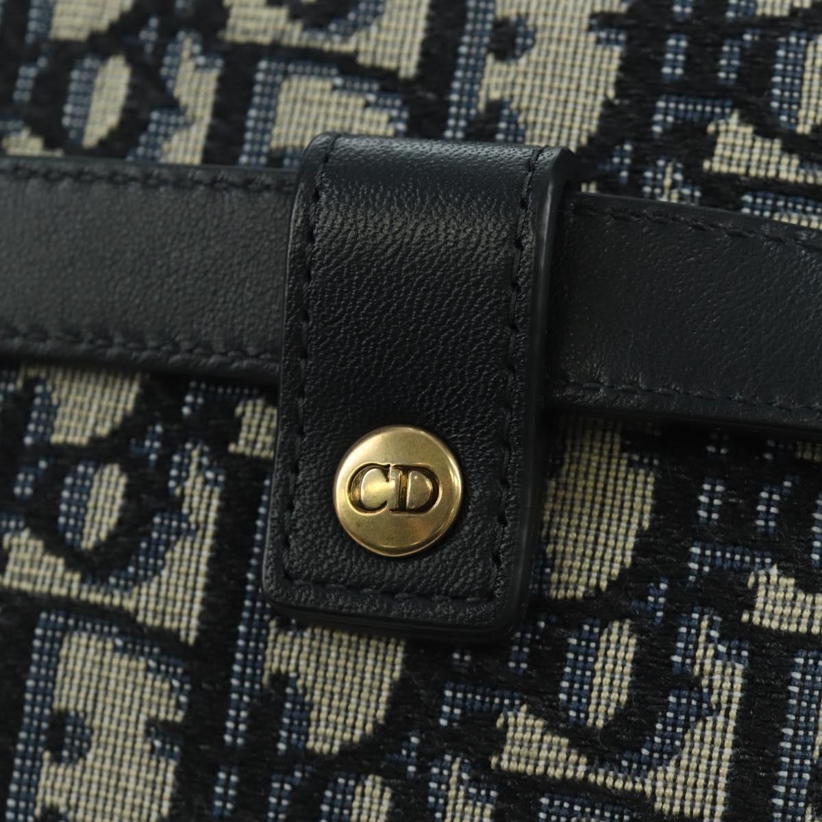 Christian Dior Trotter Canvas Waist Bag Navy Gold Auth BSZ700M