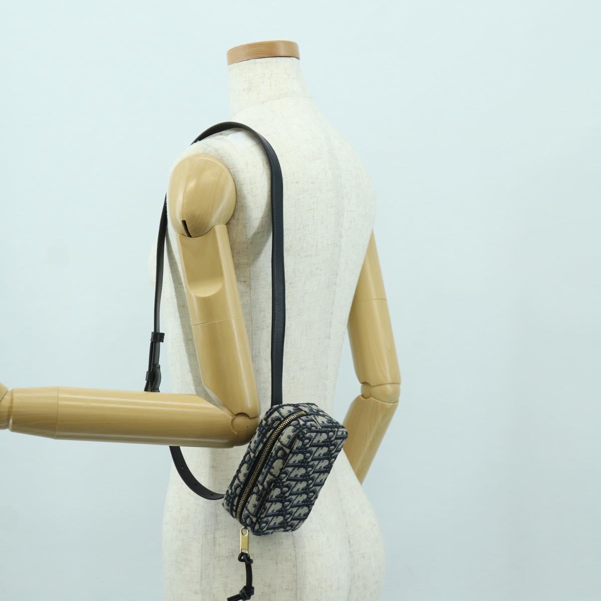 Christian Dior Trotter Canvas Waist Bag Navy Gold Auth BSZ700M