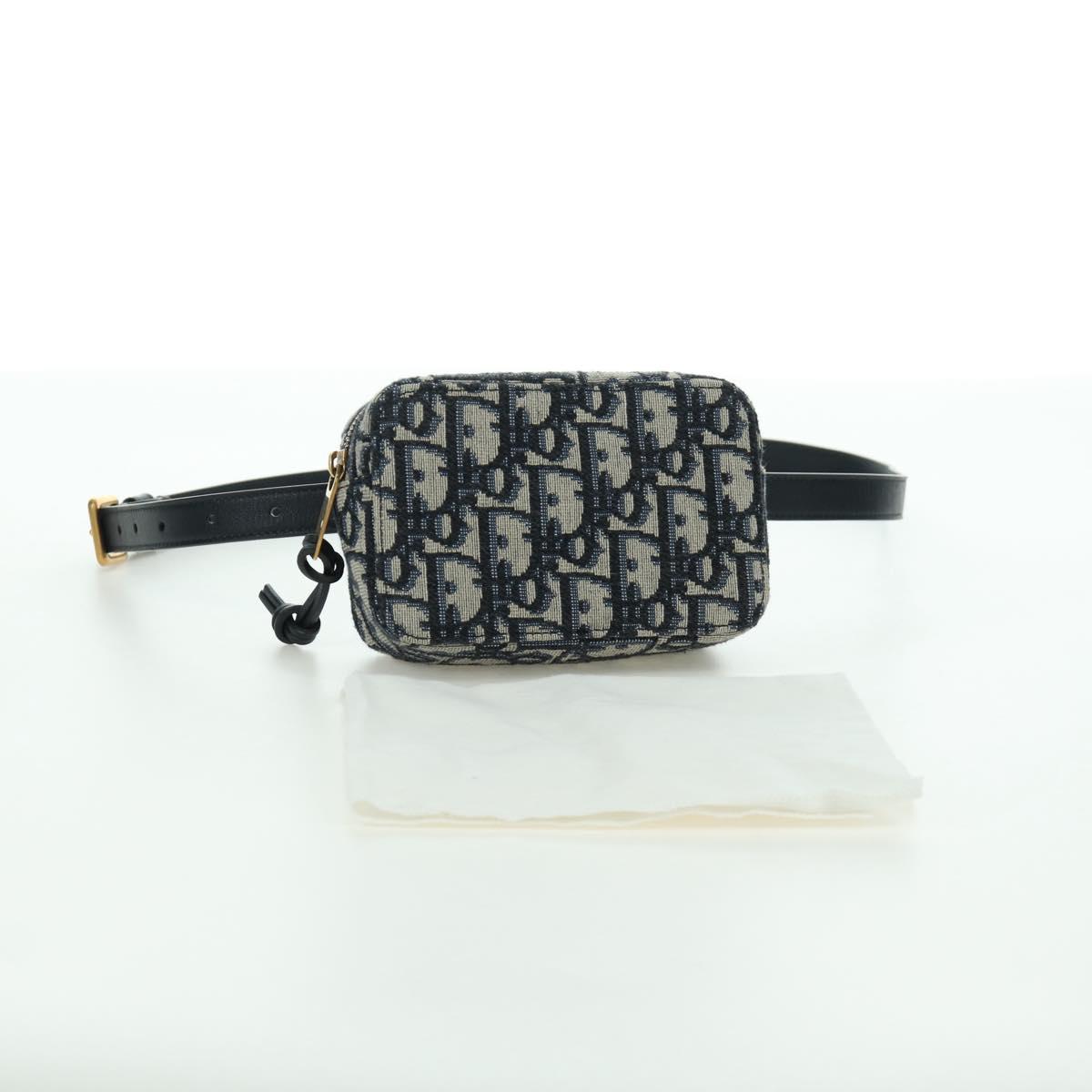 Christian Dior Trotter Canvas Waist Bag Navy Gold Auth BSZ700M