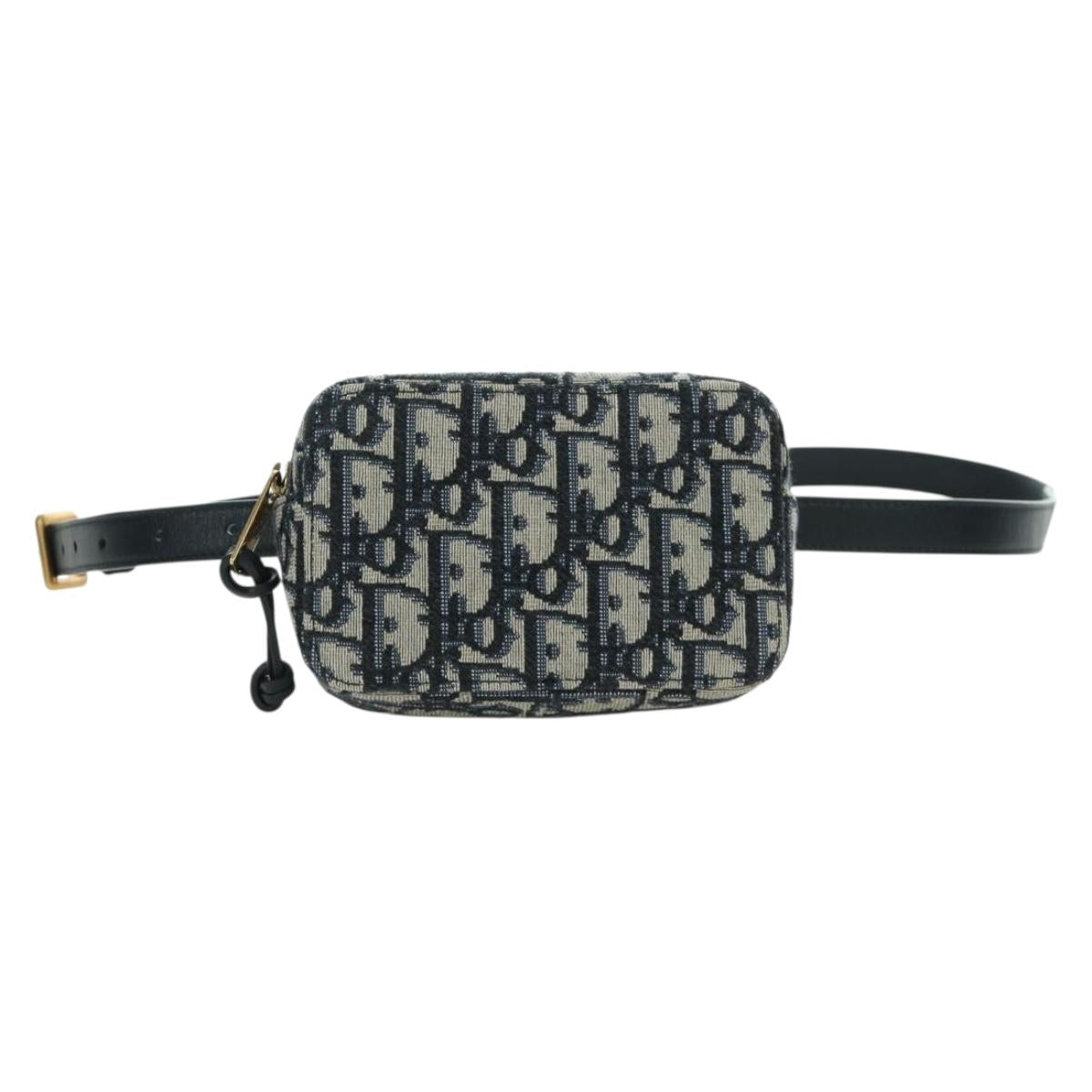 Christian Dior Trotter Canvas Waist Bag Navy Gold Auth BSZ700M