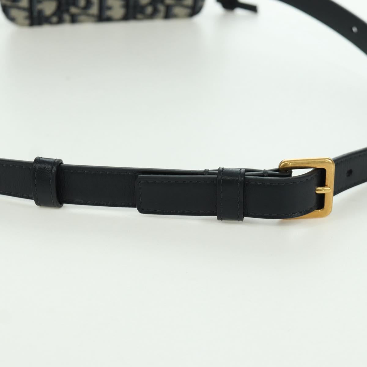 Christian Dior Trotter Canvas Waist Bag Navy Gold Auth BSZ700M